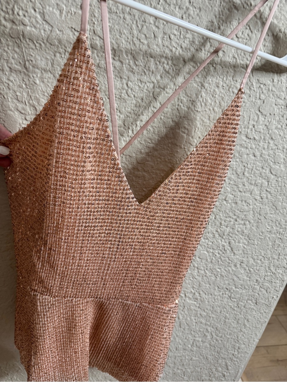 Express Peach Sequin V-Neck Cami with Strappy Back